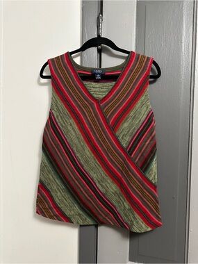 Chaps Olive Green Multicolor Striped Wrap-Front Tank(does not open)